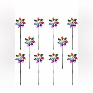 10 Pack Reflective Pre-Assembled Colorful Pinwheels w/ Stakes, 19.7”, Yard, NEW